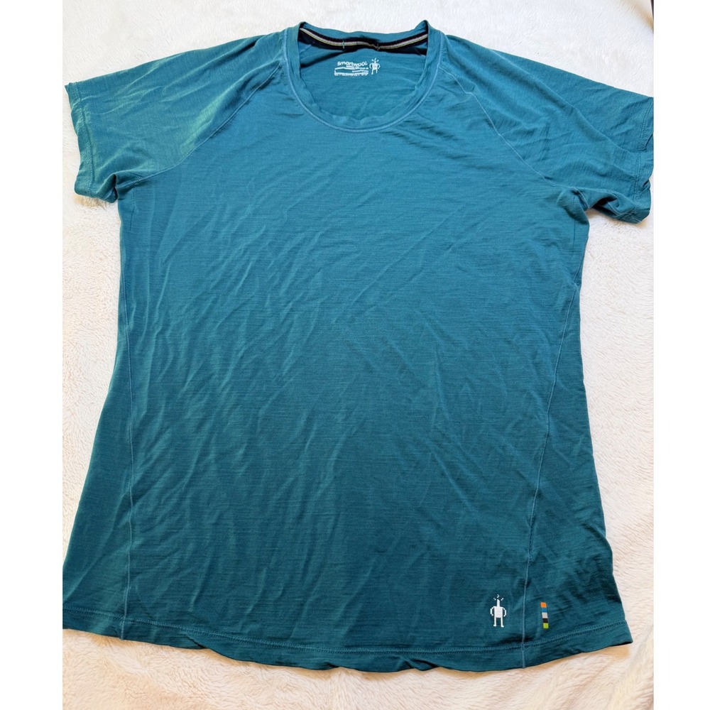 Smartwool Merino 150 Shirt Womens Large Teal Blue Short Sleeve Base Layer Top